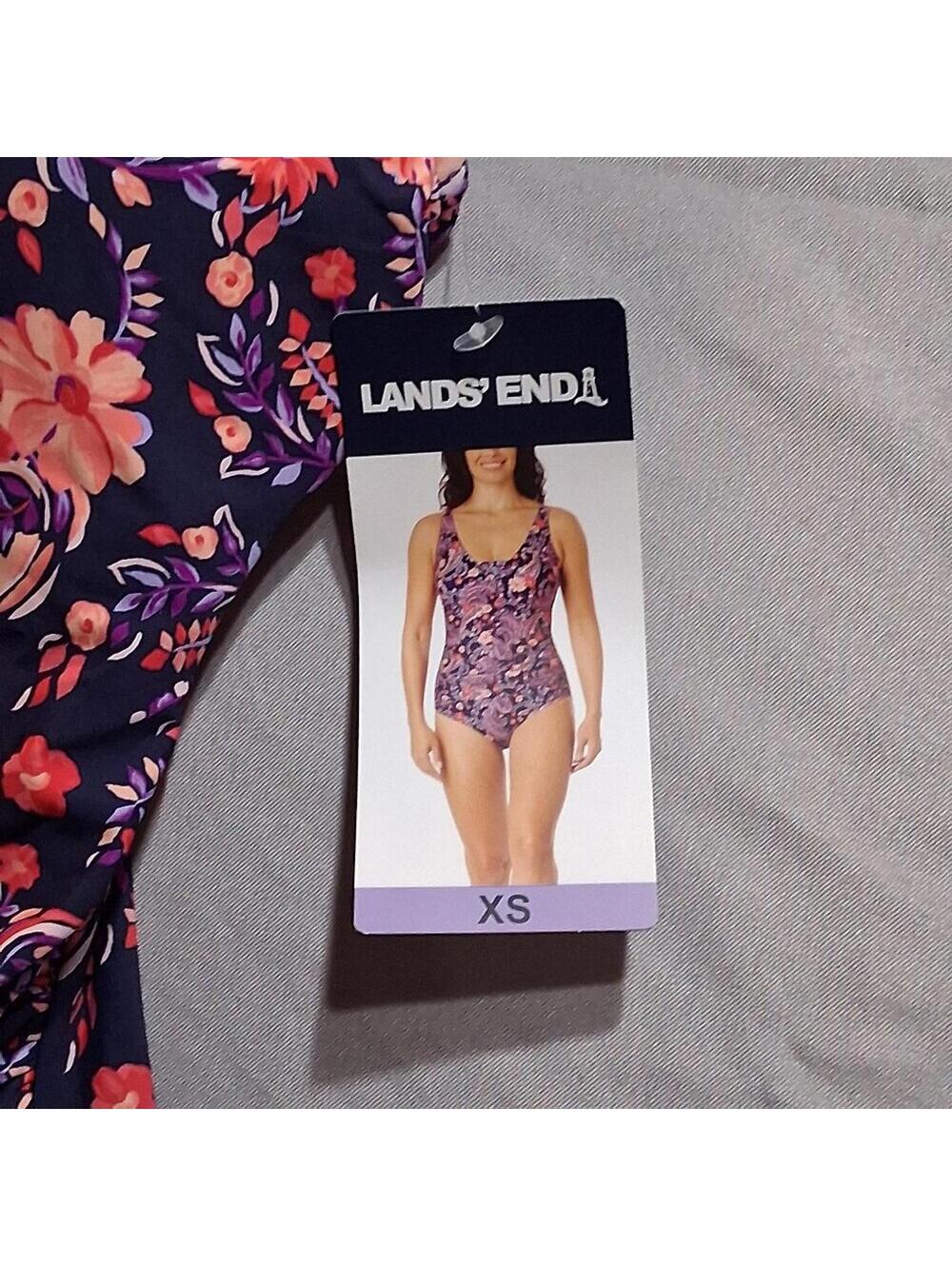 Land's End Paisley Floral One Piece Swimsuit Navy Coral Ruched XS - Picture 7 of 9